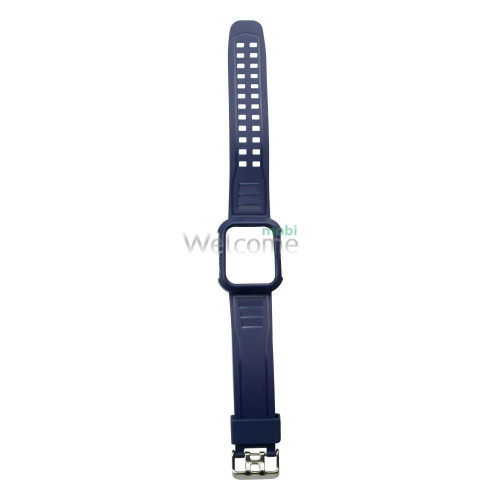 Ремінець силіконовий для Apple Watch 42/44/45/49 mm Silicone Shine із захисним кейсом Midnight Blue