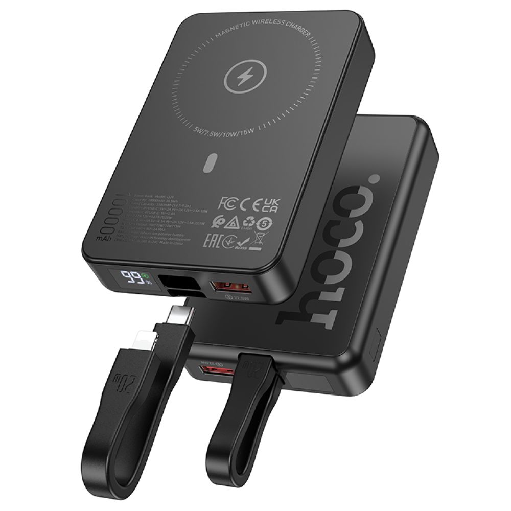 Універсальна Мобільна Батарея Power Bank Hoco Q24 Elegant 22.5W+PD20W with cable and magnetic 10000mAh Колір Чорний