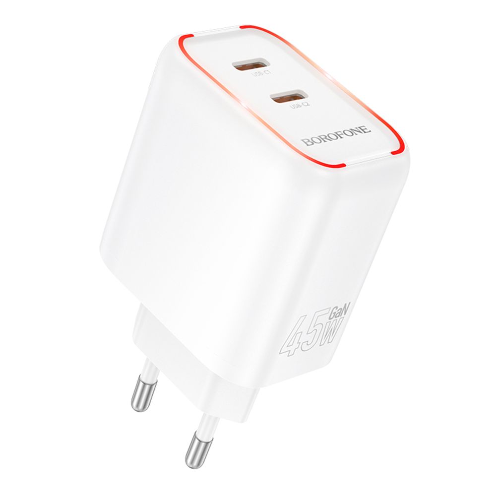 Мережевий Зарядний Пристрій Borofone BA90A 2USB-C PD/QC45W Колір Бiлий