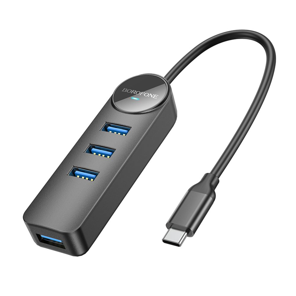 Хаб USB Borofone DH5 4-in-1 (Type-C to USB3.0*4)(L=0.2M) Колір Чорний