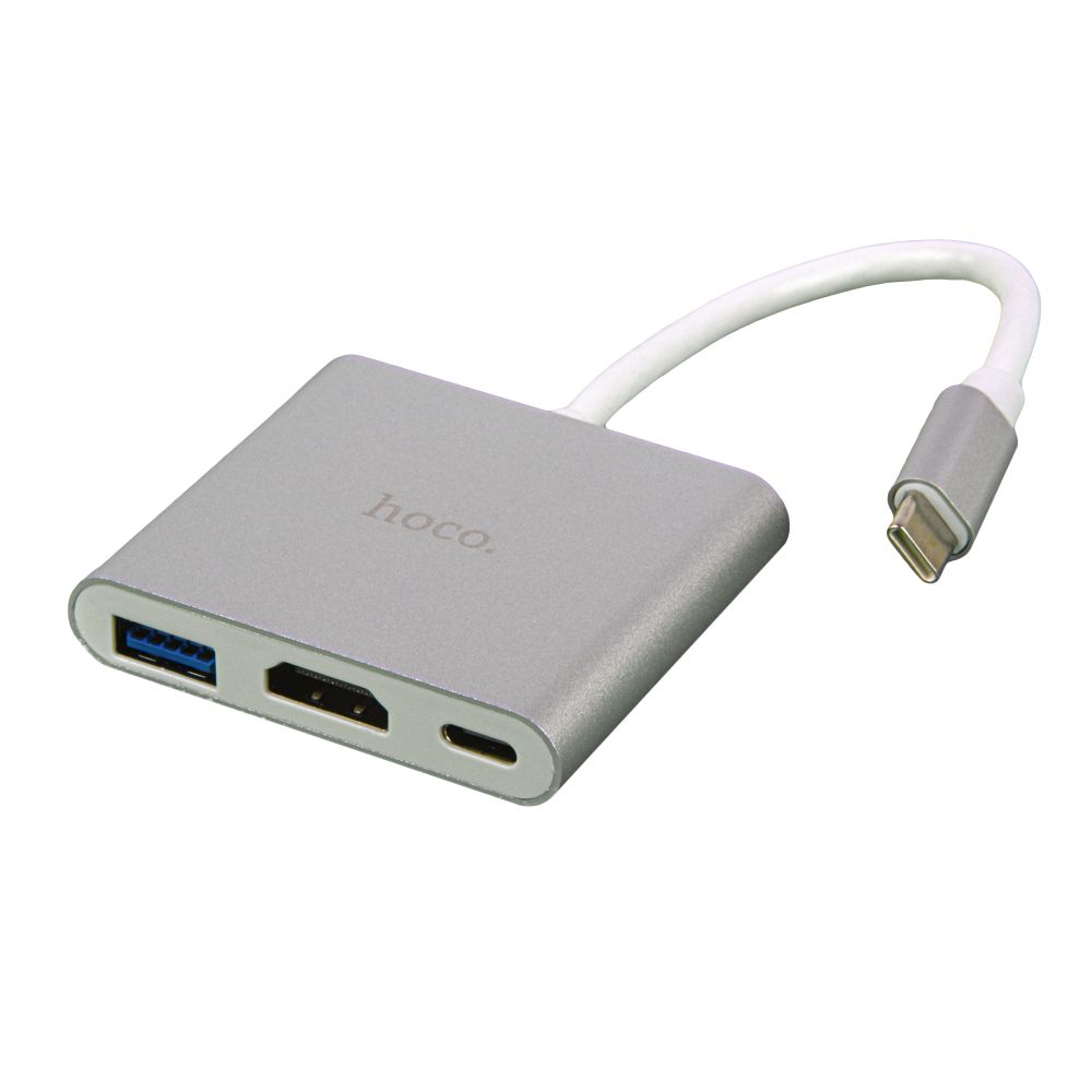 Перехідник Hoco HB14 Type-C to USB3.0+HDMI+PD Колір Сталевый