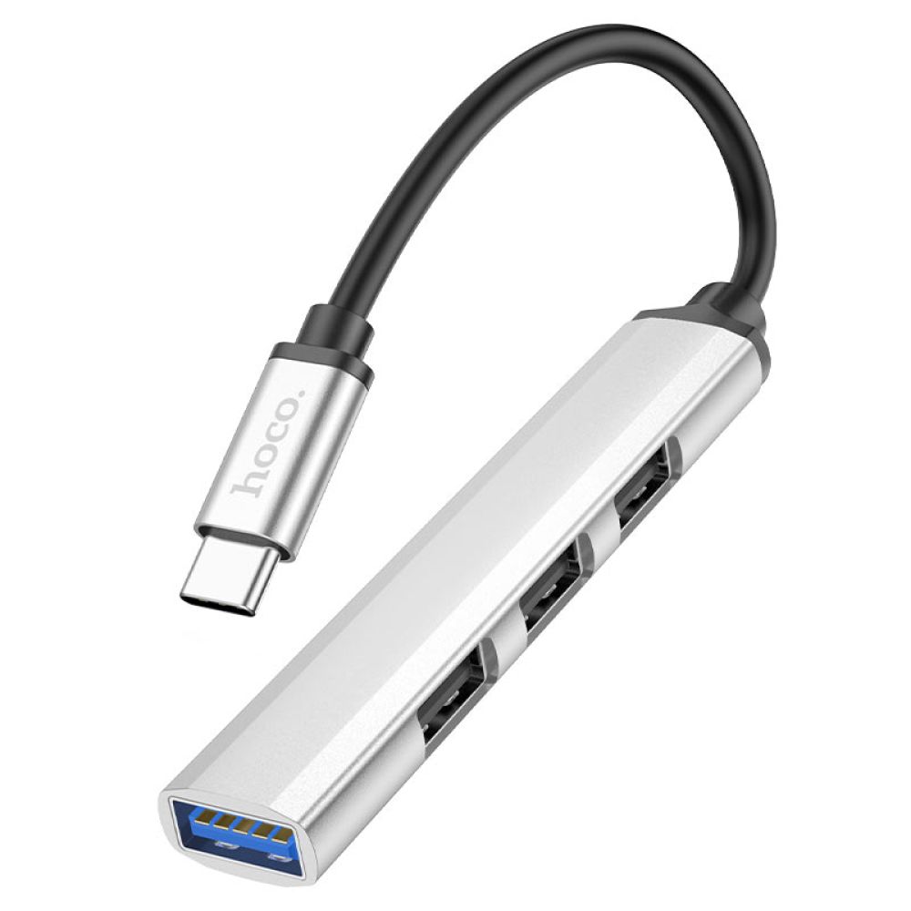 Хаб USB Hoco HB26 4 in 1 adapter(Type-C to USB3.0+USB2.0*3) Колір Сiрий