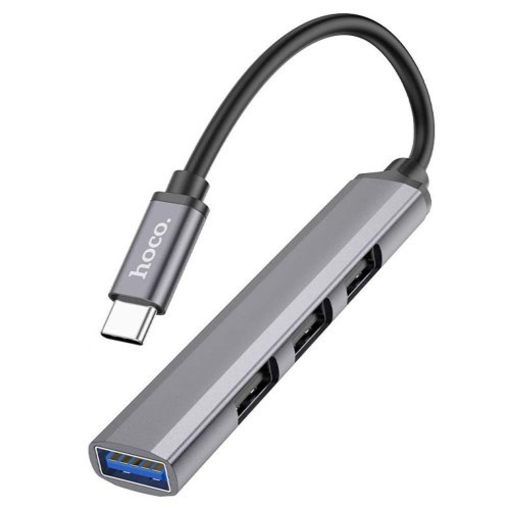 Хаб USB Hoco HB26 4 in 1 adapter(Type-C to USB3.0+USB2.0*3) Колір Сiрий