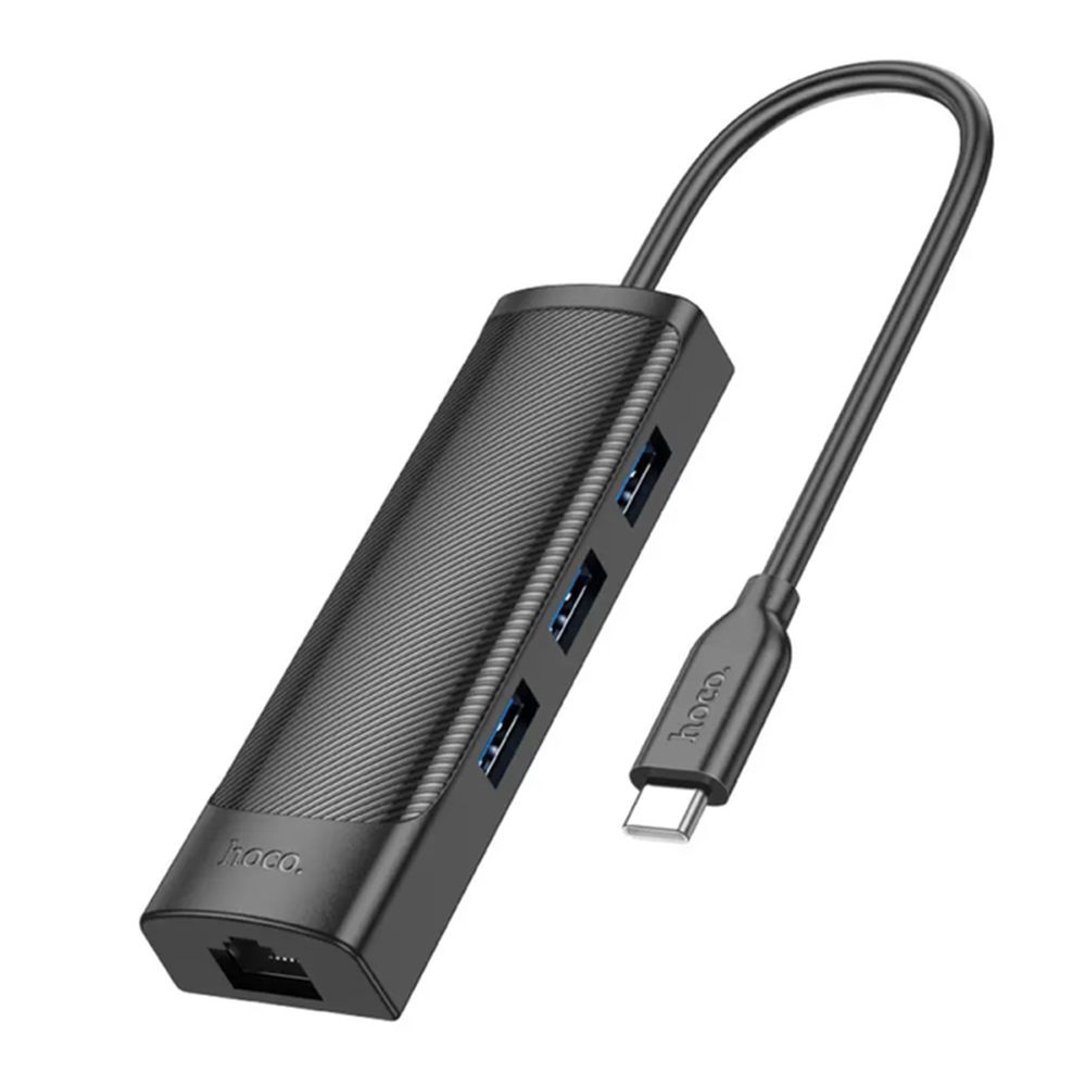Хаб USB Hoco HB42 4-in-1 (Type-C to USB3.0*3+RJ45 1Gbps) (L=0.2M) Колір Чорний