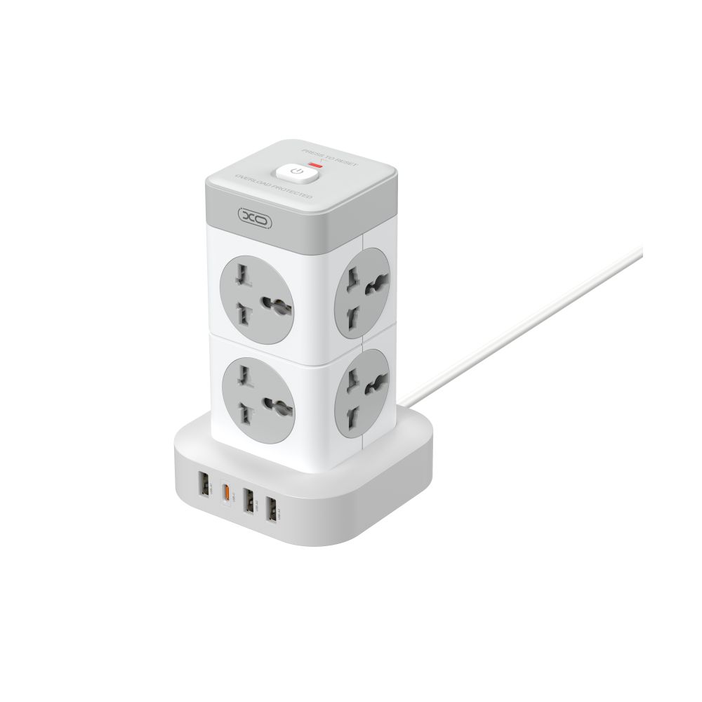 Мережевий Подовжувач XO WL21 Tower Shaped 8AC socket+3USB-A+1USB-C 2m М`ят.упак. Колір Бiлий