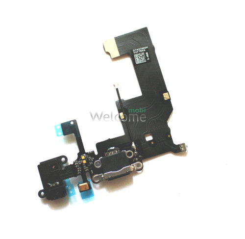 Шлейф iPhone 5 с разъемом зарядки, аудио разъемом и микрофоном black